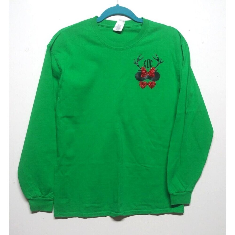 Mini mouse bow T shirt womens Sz M green long sleeve Christmas/St Patrick's day